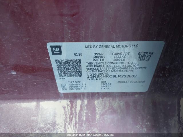 1GNSKHKC9LR233603 Chevrolet Suburban 4wd Lt