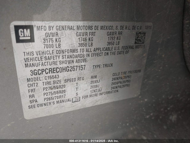3GCPCREC0HG267157 Chevrolet Silverado 1500 1lt