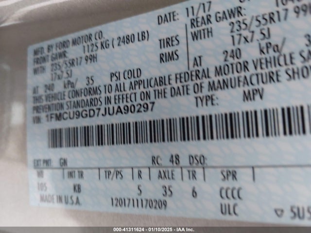 Ford ESCAPE SE 2018 1FMCU9GD7JUA90297 Image 9