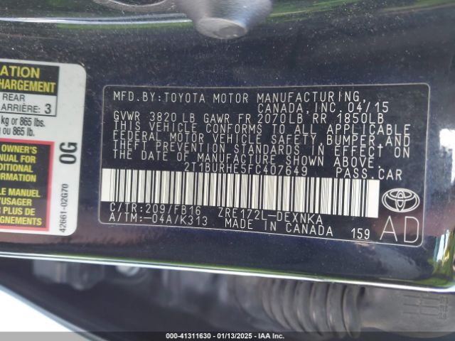 2T1BURHE5FC407649 Toyota COROLLA LE