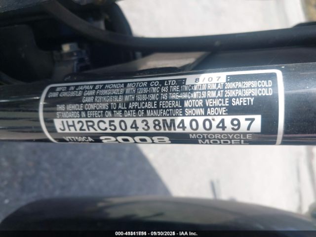 2008 HONDA VT750 JH2RC50438M400497 Photo 9