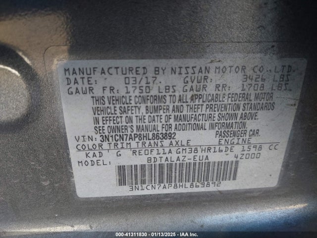 Nissan 2017 2017 3N1CN7AP8HL863892 Image 9
