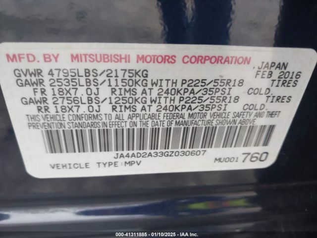 JA4AD2A33GZ030607 Mitsubishi Outlander Es