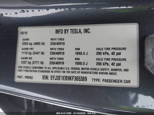 2019 TESLA MODEL 3 5YJ3E1EB9KF365389 Photo 8