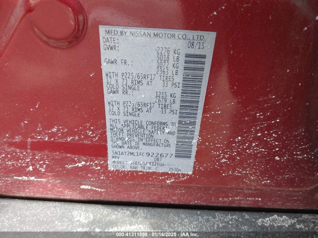 Nissan ROGUE SV 2015 5N1AT2ML1FC922677 Image 9