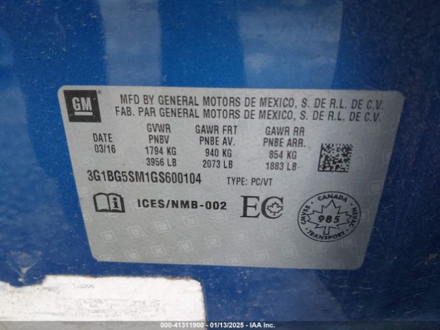 3G1BG5SM1GS600104 Chevrolet Cruze Premier Auto