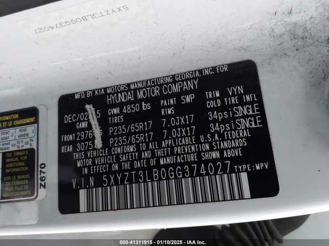 5XYZT3LB0GG374027 Hyundai SANTA FE SPORT