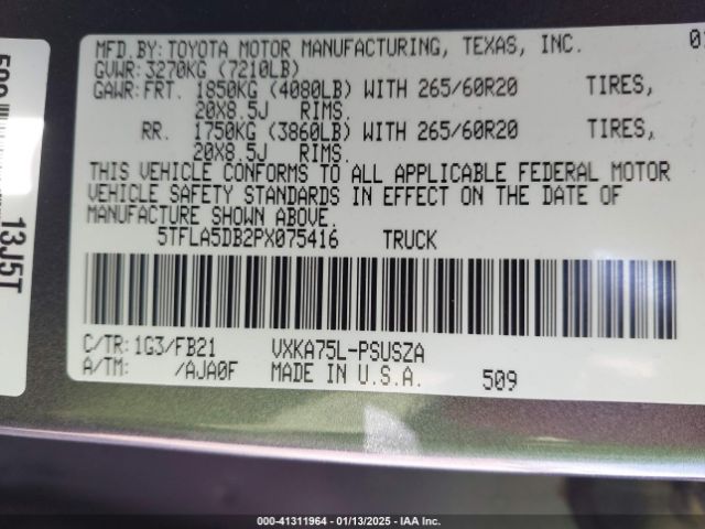 5TFLA5DB2PX075416 Toyota Tundra Sr5