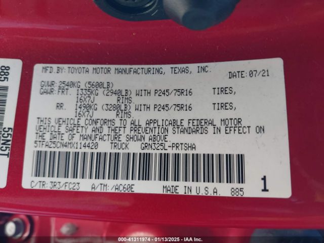 5TFAZ5CN4MX114420 Toyota Tacoma Sr5 V6