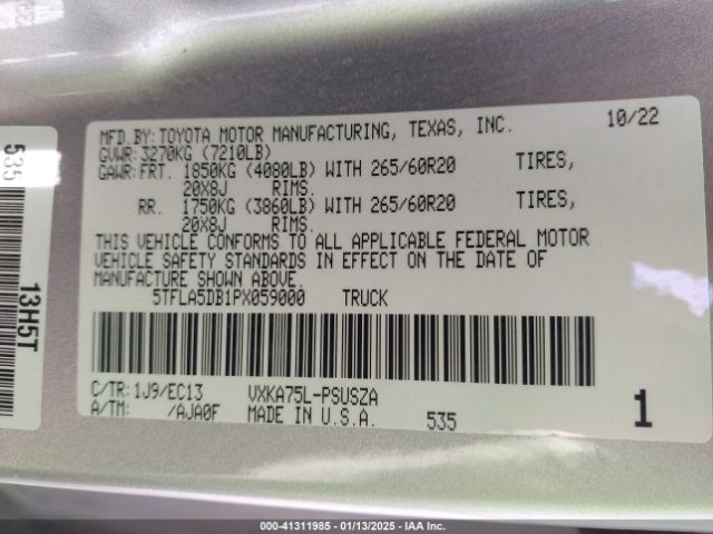 5TFLA5DB1PX059000 Toyota Tundra Sr5