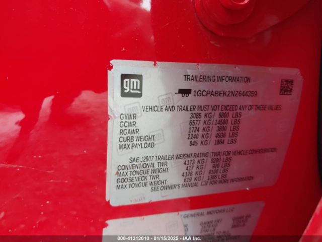 1GCPABEK2NZ644359 Chevrolet Silverado 1500 2wd  Short Bed Custom