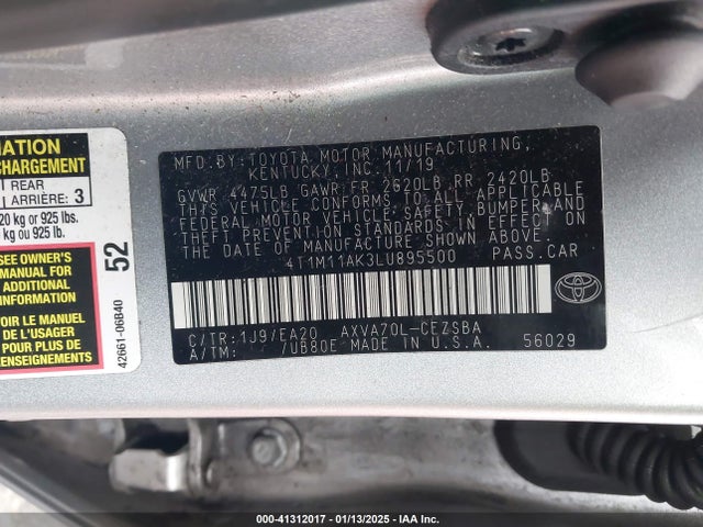 4T1M11AK3LU895500 Toyota CAMRY SE