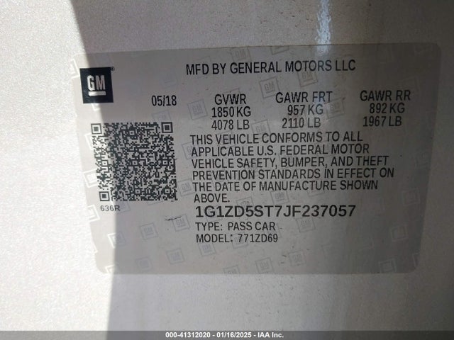 1G1ZD5ST7JF237057 Chevrolet MALIBU LT