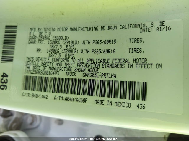 3TMGZ5AN2GM016493 Toyota Tacoma Limited