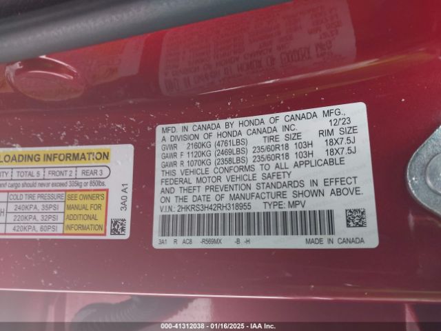 2HKRS3H42RH318955 Honda Cr-v Ex 2wd