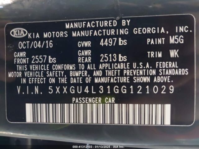 5XXGU4L31GG121029 KIA OPTIMA EX