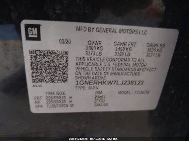 1GNERHKW7LJ238123 Chevrolet Traverse Fwd Lt Leather