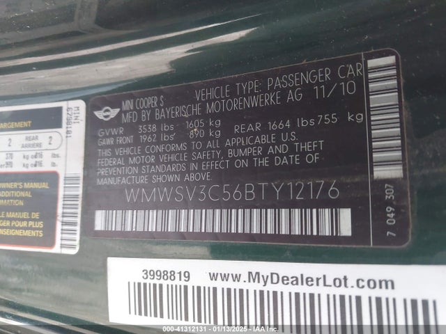 2011 MINI COOPER S WMWSV3C56BTY12176 Photo 8