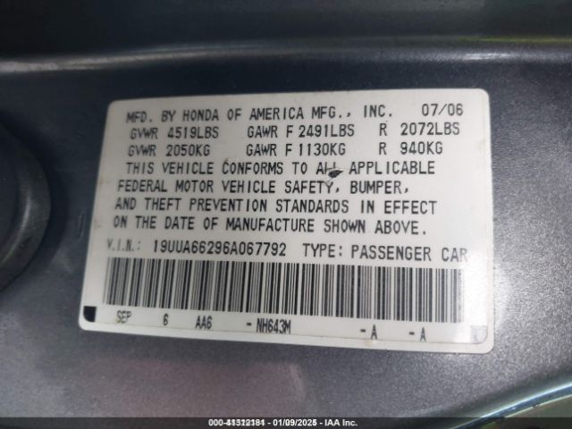 2006 ACURA TL 19UUA66296A067792 Photo 8