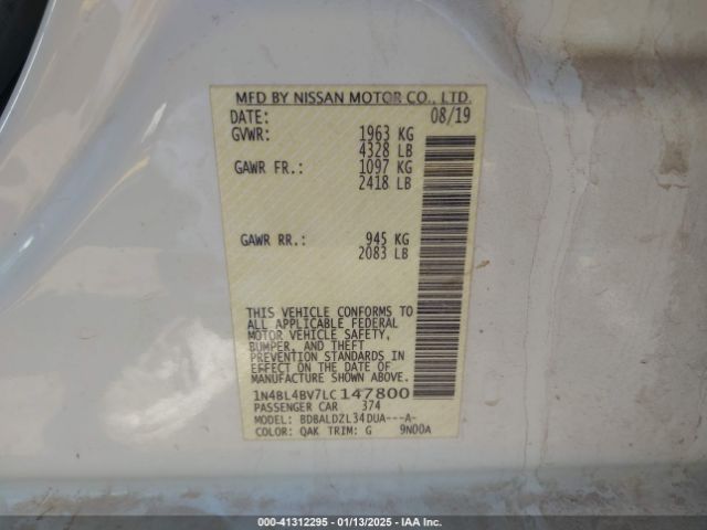 1N4BL4BV7LC147800 Nissan Altima S Fwd