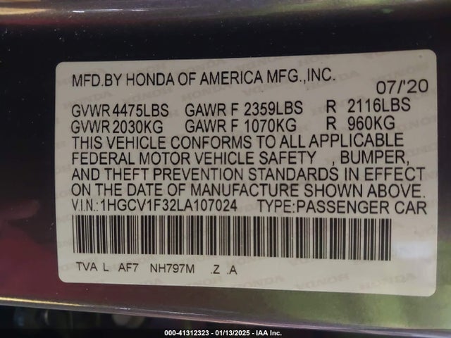 1HGCV1F32LA107024 Honda Accord Sport