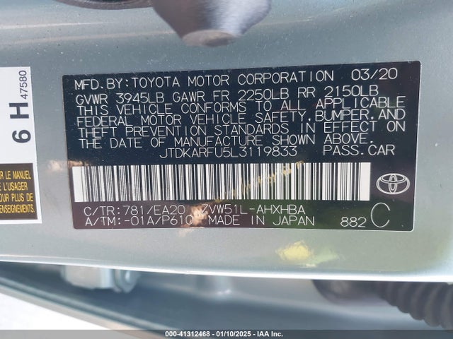 Toyota PRIUS XLE 2020 JTDKARFU5L3119833 Image 9
