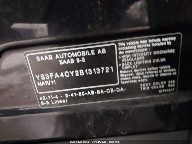2011 SAAB 9-3 YS3FA4CY2B1313721 Photo 8