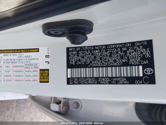 Toyota Prius Two 2015 JTDKN3DU2F0448001 Image 9