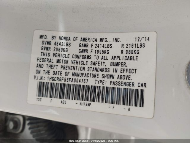1HGCR6F55FA004767 Honda Accord Hybrid Ex-l