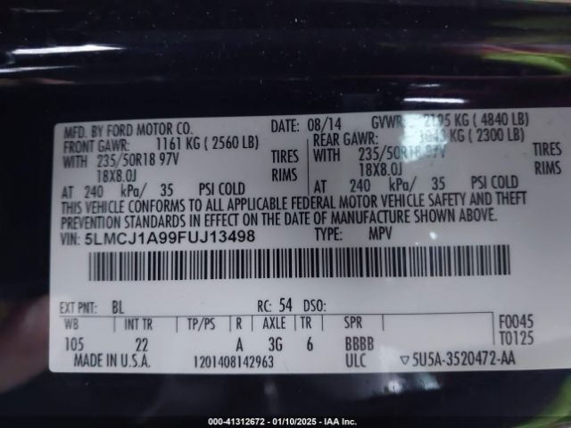 5LMCJ1A99FUJ13498 Lincoln MKC