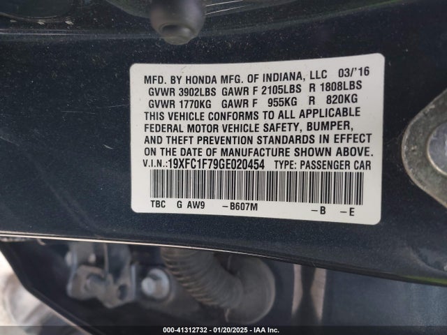 Honda Civic Ex-l 2016 19XFC1F79GE020454 Image 9