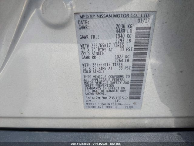5N1AT2MT9HC781652 Nissan ROGUE S
