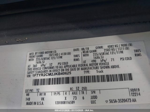 1FTYR2CM2JKB40625 Ford Transit-250