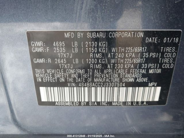 4S4BSACC2J3307504 Subaru Outback 2.5i Premium