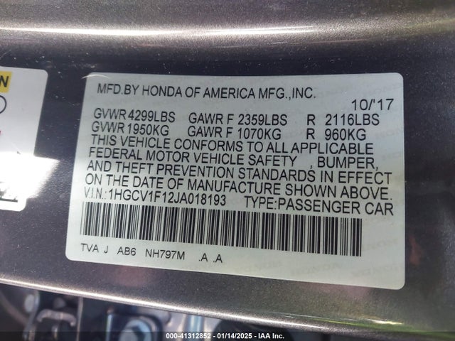 Honda ACCORD LX 2018 1HGCV1F12JA018193 Image 9