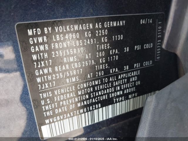 WVGBV3AX7EW616298 Volkswagen TIGUAN SE
