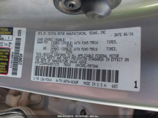5TFCZ5ANXGX037133 Toyota Tacoma Sr V6