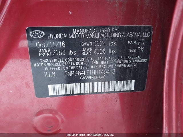5NPD84LF1HH145418 Hyundai ELANTRA SE