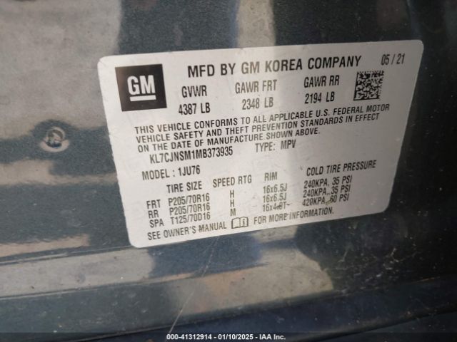 KL7CJNSM1MB373935 Chevrolet Trax Awd Ls