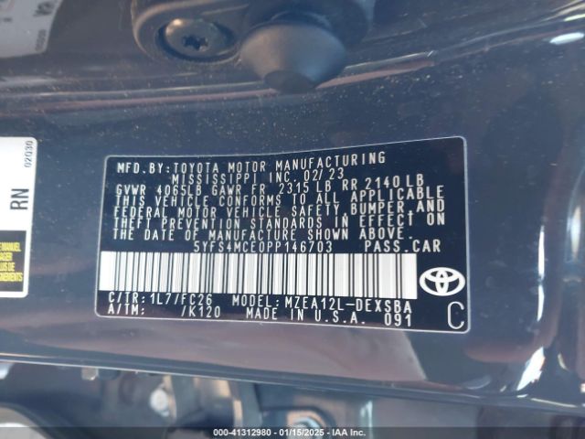 5YFS4MCE0PP146703 Toyota Corolla