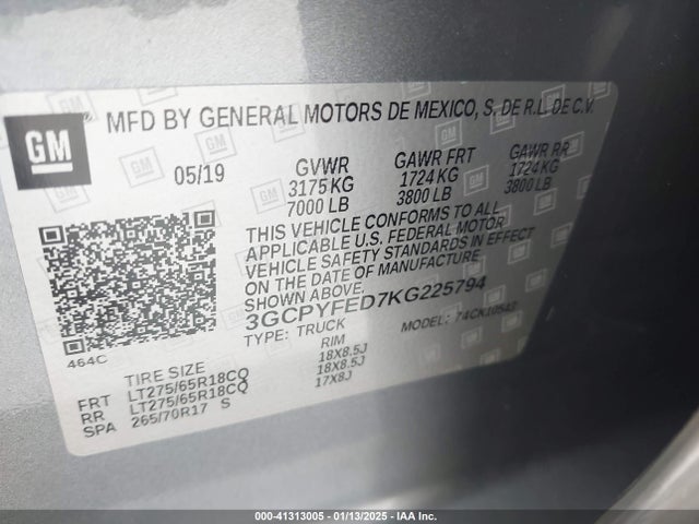 3GCPYFED7KG225794 Chevrolet Silverado 1500 Lt Trail Boss