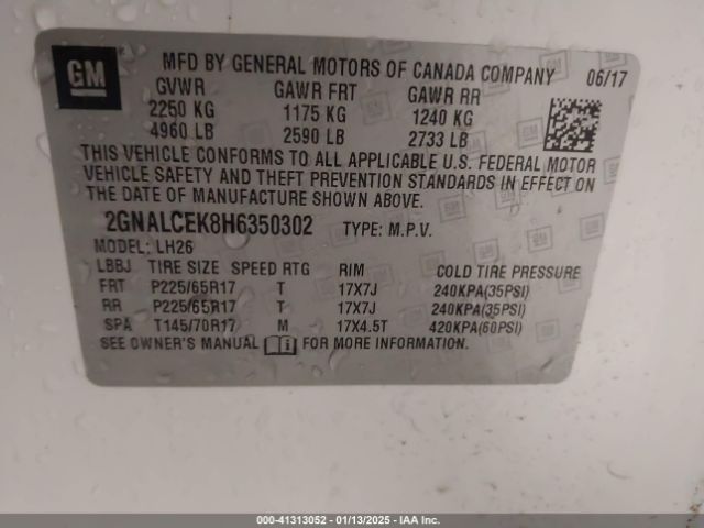 2GNALCEK8H6350302 Chevrolet EQUINOX LT