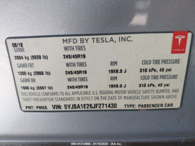 5YJSA1E26JF271430 Tesla MODEL S