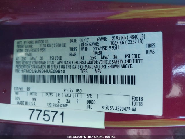 Ford Escape Titanium 2017 1FMCU9J93HUE09810 Image 9