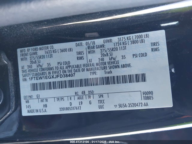 Ford F-150 Lariat 2018 1FTEW1EGXJFD38407 Image 9