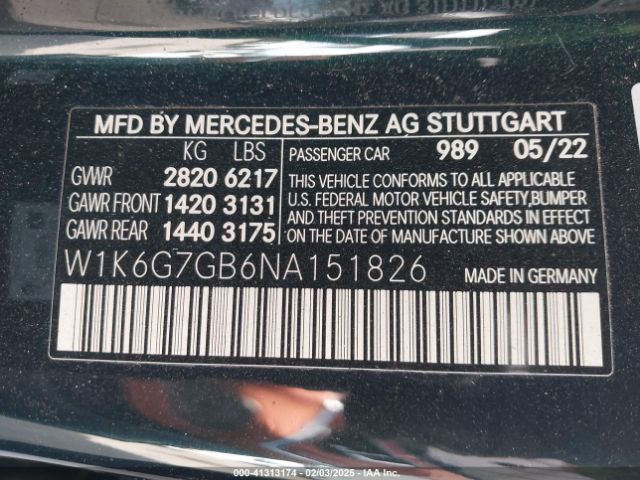 W1K6G7GB6NA151826 Mercedes-Benz S 580 4matic