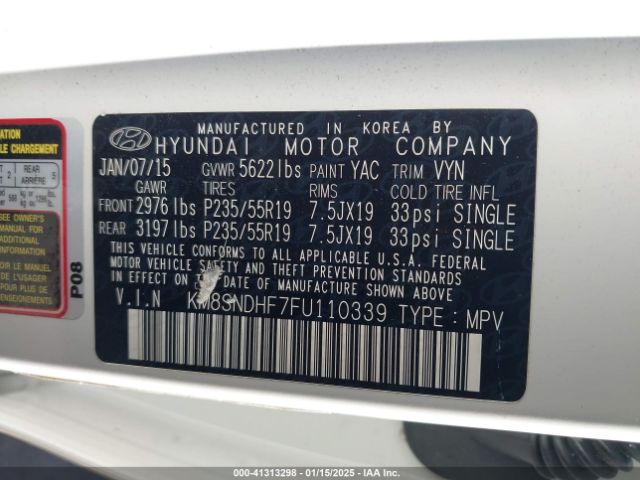 KM8SNDHF7FU110339 Hyundai Santa Fe Gls