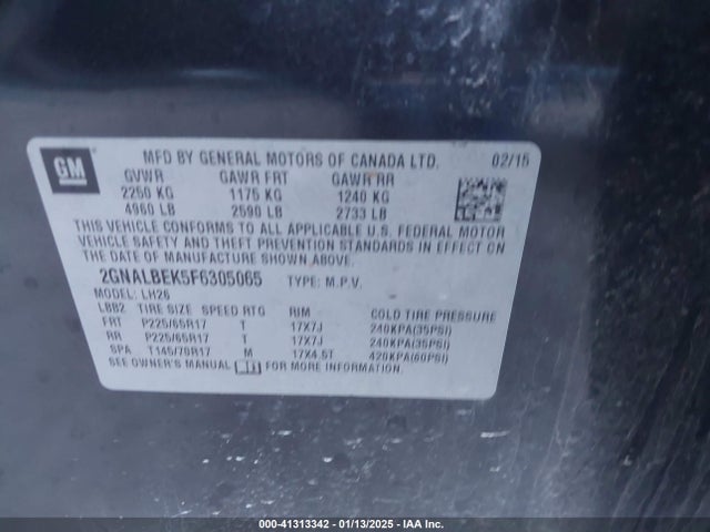 Chevrolet EQUINOX LT 2015 2GNALBEK5F6305065 Image 9