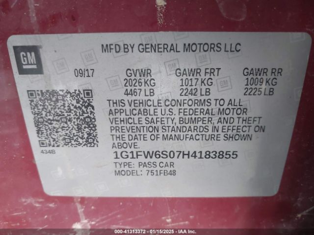 1G1FW6S07H4183855 Chevrolet BOLT EV LT