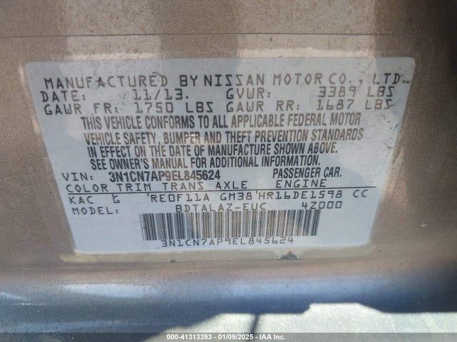 Nissan Versa 1.6 S+ 2014 3N1CN7AP9EL845624 Image 9